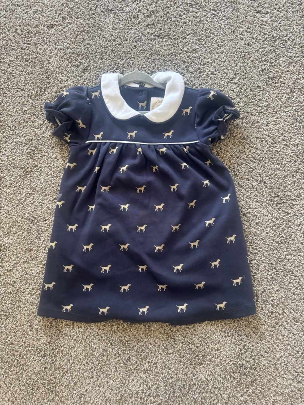 The Beaufort Bonnet Company Navy Dress with White Collar and Dog Print